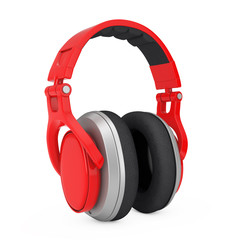 Red Wireless Headphones extreme closeup. 3d Rendering