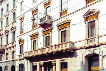 Traditional antique city building in Milan, Italy