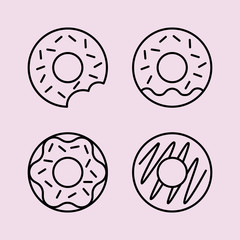 round glazed donuts line black icons set