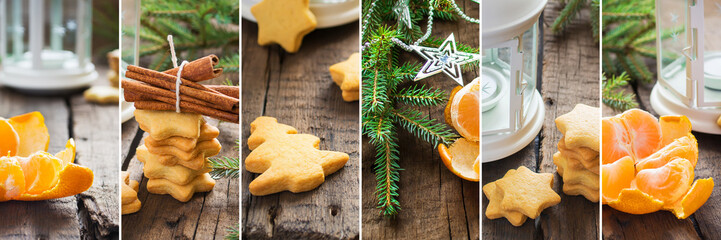 Obraz na płótnie Canvas Christmas Gingerbread cookies with cinnamon collage
