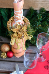 Wrapped bottle with glasses.Xmas