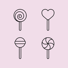 caramel candy lollypops line icons set