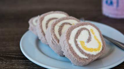 The taro cake roll with the vanilla cream