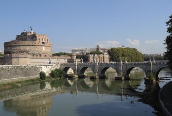 castel angelo, Roma and the reflects of the bridge in the tiber