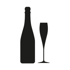Champagne bottle with champagne glass icon isolated on white background. Vector illustration.