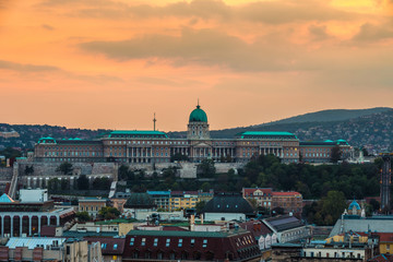 Fototapeta premium Budapest, Hungary - The beautiful Buda Castle Royal Palace at sunset