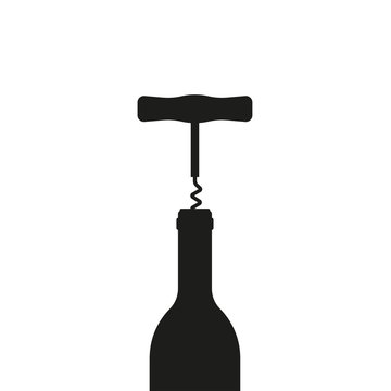 Wine bottle opener icon. Corkscrew and cork. Vector illustration.