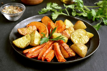Roasted vegetables in frying pan