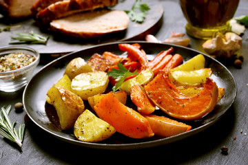 Fried vegetables in frying pan