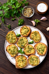 Toasts with cheese and greens
