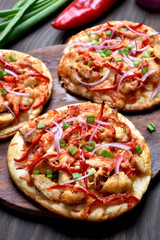 Pizza with chicken meat and vegetables