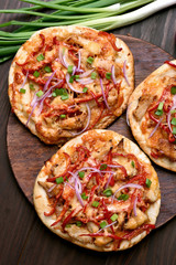 Pizza with chicken meat and vegetables