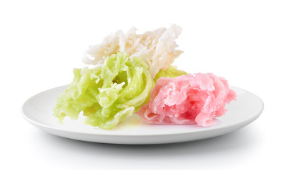 coconut with sugar thai dessert in a plate isolated on a white background