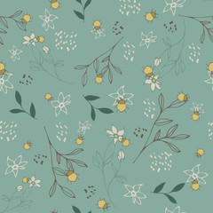 Seamless Pattern with Floral Design and Beetle