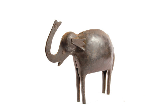 Abstract Statue of a Metal Elephant on White Background