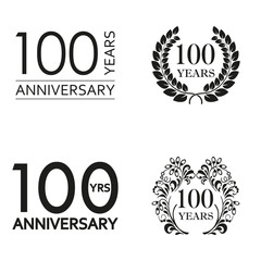 100 years anniversary set. Anniversary icon emblem or label collection. 100 years celebration and congratulation decoration element. Vector illustration.
