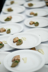 Tasty paste served on white plate