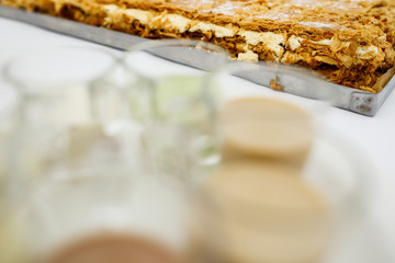 Delicious cheesecake served on steel dish