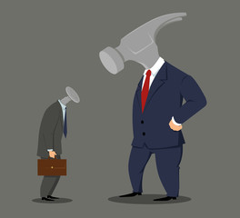 Boss hammer looking at a nail employee, EPS 8 vector illustration