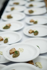 Tasty paste served on white plate