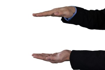 Cropped image of businessman holding invisible product