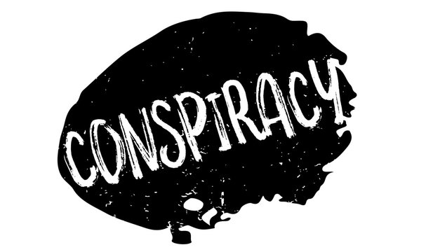 Conspiracy rubber stamp. Grunge design with dust scratches. Effects can be easily removed for a clean, crisp look. Color is easily changed.