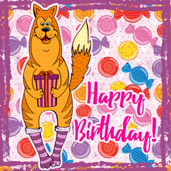 Greeting card. A dog with a gift