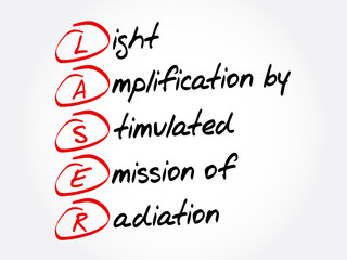 LASER - Light Amplification by Stimulated Emission of Radiation acronym, technology concept background