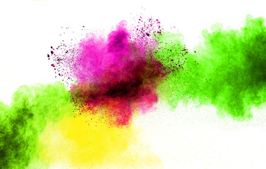abstract multicolored powder splatted on white background,Freeze motion of color powder explosion.