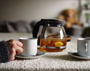 drinking tea at home