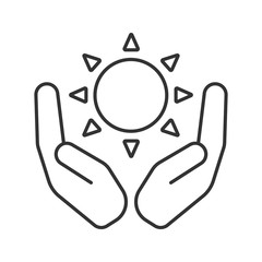Open palms with sun linear icon