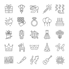 Holiday accessories linear icons set
