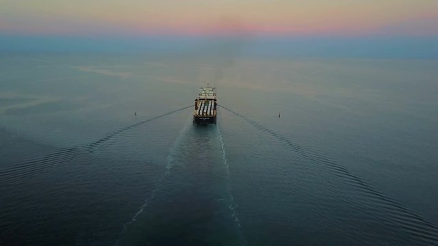 aerial shot of container ship in sea