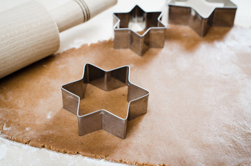 Cooking Christmas cookies. Gingerbread dough.