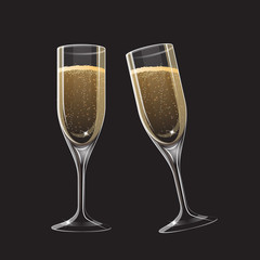 Two different isolated champagne glasses for Christmas design template, vector illustration
