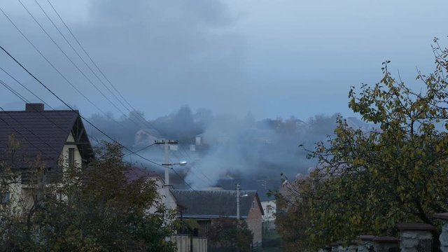 smoke and fire in the village