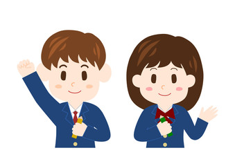 勉強を頑張る高校生男女のイラスト