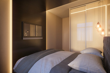 3d illustration of a bedroom interior design in a Scandinavian modern style
