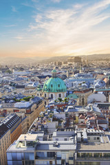 View of St. Peter's Cathedral from the observation deck of St. Stephen's Cathedral in Vienna,...