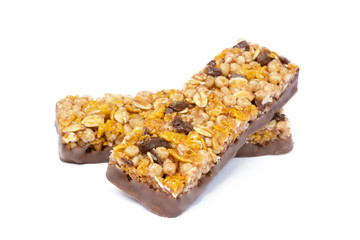 Healthy chocolate cereal stick isolated on white background