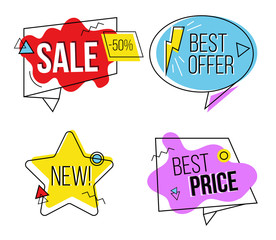 Sale labels. Isolated set discount tags, stickers, banners, price tags and signs. Discount badges set with trendy flat geometric design.