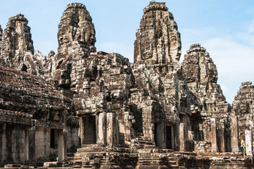 The Bayon temple in the Khmer Angkor complex, Cambodia, South East Asia.