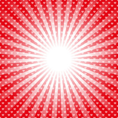 Pop Art template with hearts, Retro sunburst ray in vintage style