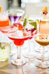 Set of Classic Alcoholic Cocktails on the Bar, Vertical View