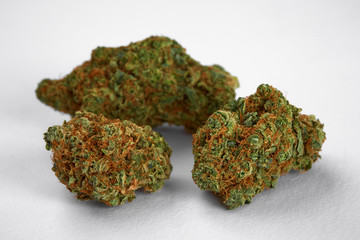 Close up of prescription medical marijuana flower Space Cowboy hybrid strain sativa dominant 