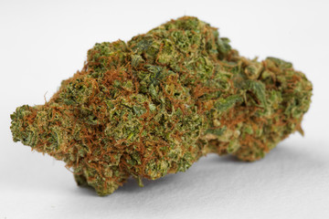 Close up of prescription medical marijuana flower Space Cowboy hybrid strain sativa dominant 