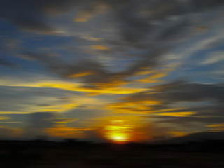 speed blur  nature sunset with blue sky and white cloud on the road