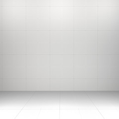 3d interior rendering of gray tiled wall and tiled floor