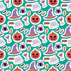 Halloween carnival seamless pattern background vector illustration with pumpkin and ghost spooky october autumn fear creepy traditional sign.