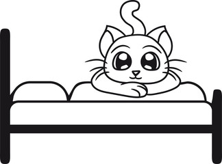 bett schlafen gemütlich liegend entspannen anschleichen kind baby hübsch süß niedlich katze kätzchen comic cartoon design haustier